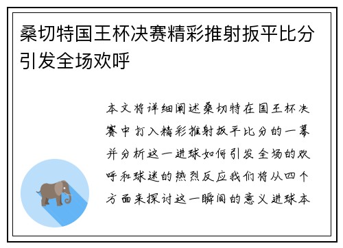 桑切特国王杯决赛精彩推射扳平比分引发全场欢呼